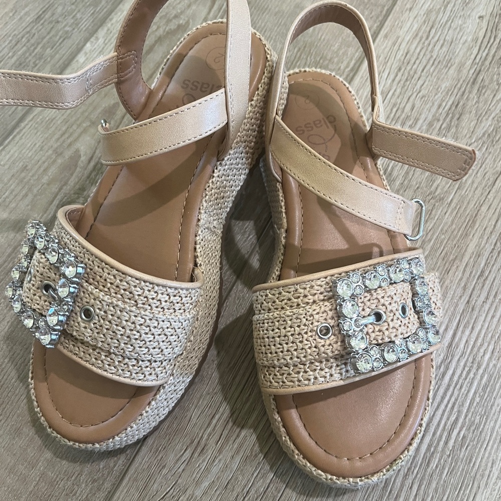 Art Class Tan Sandals with Rhinestone Embellishments size 2